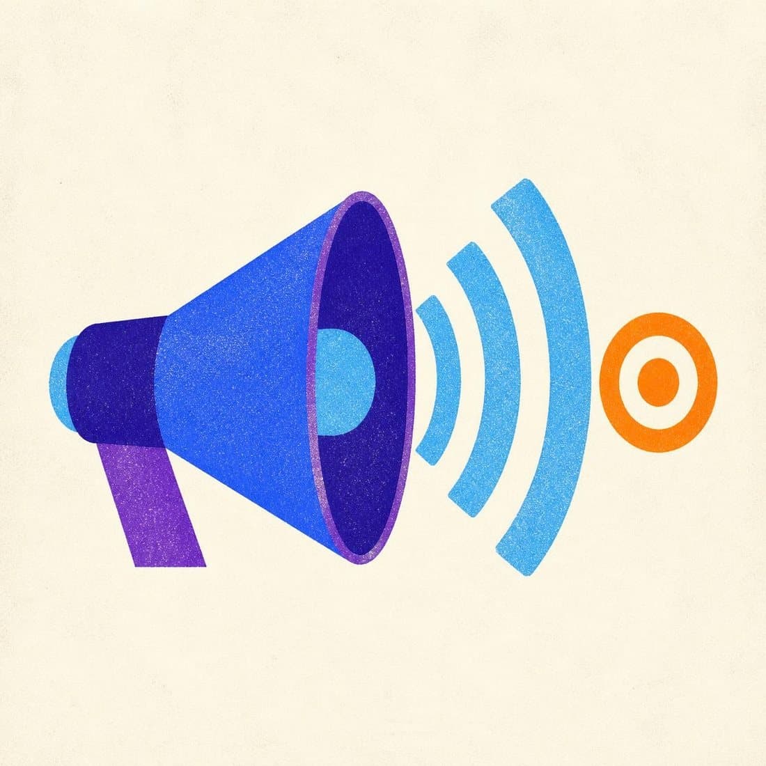 A megaphone with sound waves and an orange target